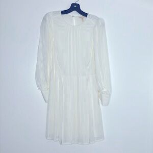 Rebecca Taylor Long Sleeve White Shadow Stripe‎ Dress w/ pockets Sz 6